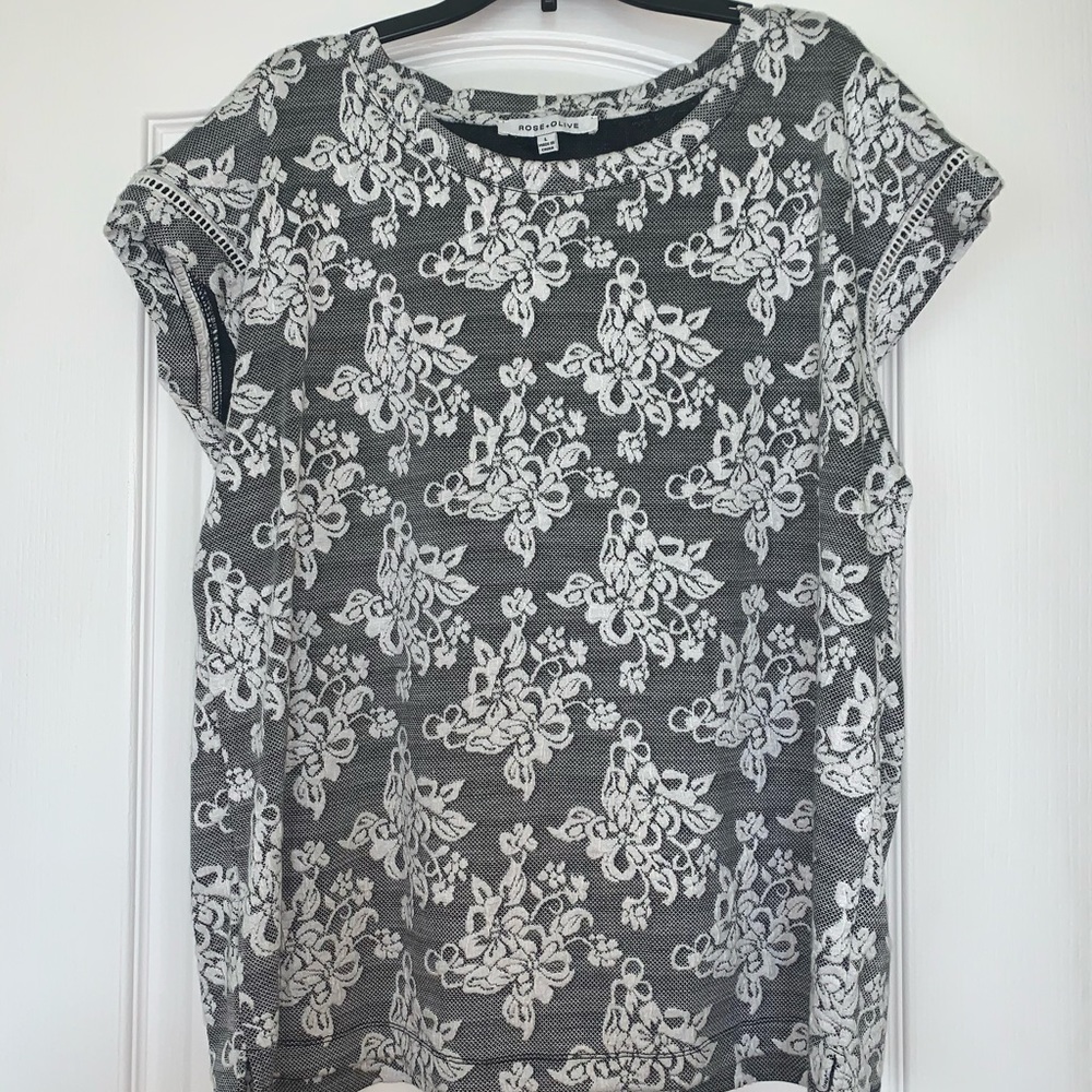 Rose + Olive grey w/white pattern Shirt